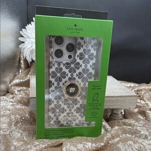 Kate Spade Floral Black and Silver clover ring stand  iPhone 16 Pro Max Case